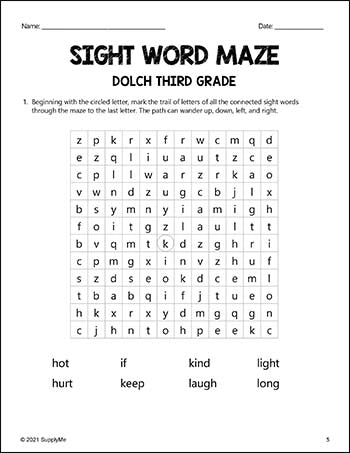 Third Grade Sight Words Worksheets - Sight Word Maze, All 41 Dolch 3rd Grade Sight Words