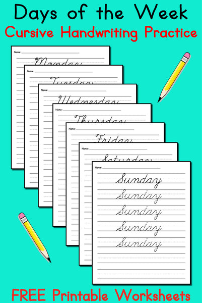 Day Cursive 7 Cursive Handwriting Worksheets - Days of the Week! – SupplyMe