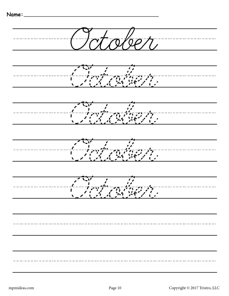 12 Cursive Handwriting Worksheets - Months of the Year! – SupplyMe