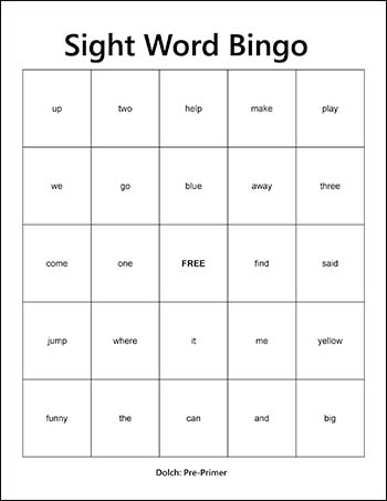 Pre-Primer Dolch Sight Words Bingo, Pre-K