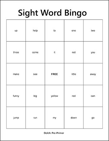 Pre-Primer Dolch Sight Words Bingo, Pre-K