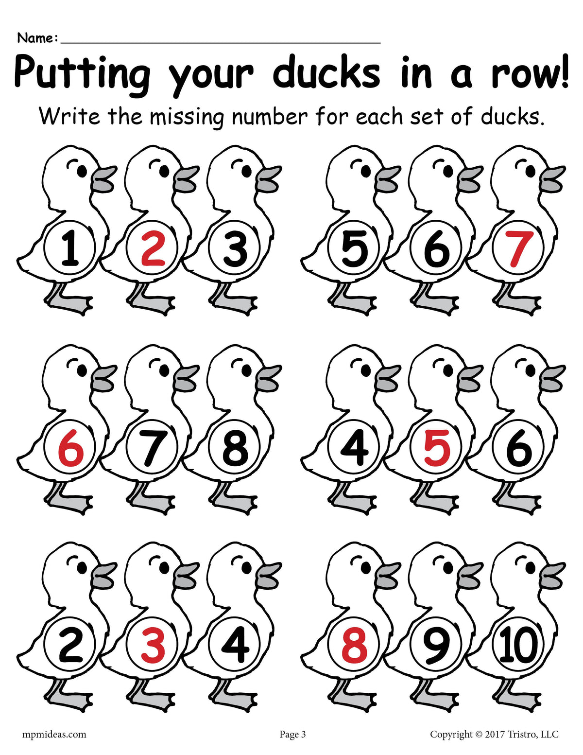 "Fill in the Missing Numbers" Spring Number Worksheets (1-20)