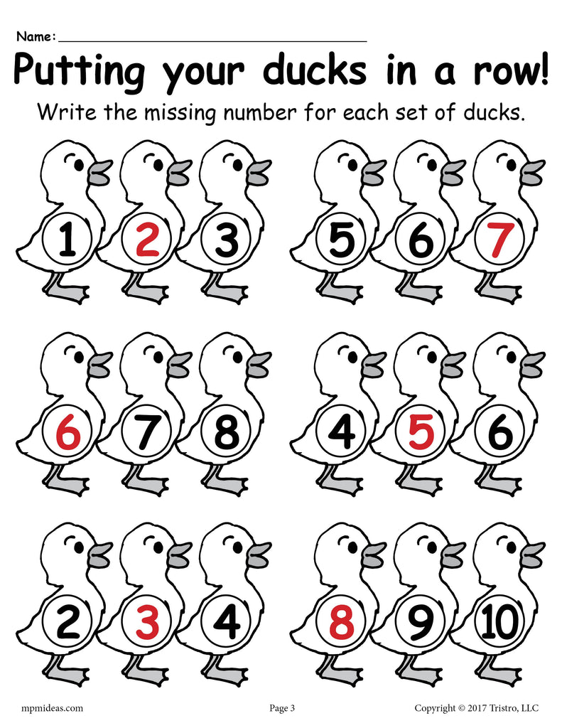 "Fill in the Missing Numbers" Spring Number Worksheets (1-20)