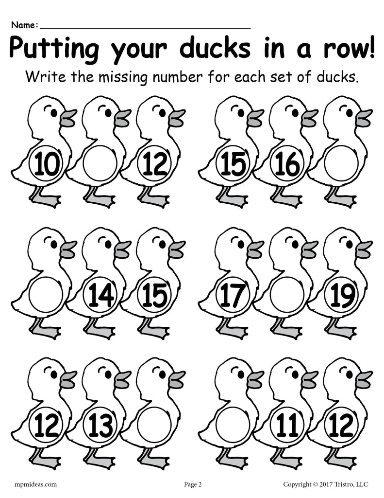 "Fill in the Missing Numbers" Spring Number Worksheets (1-20)