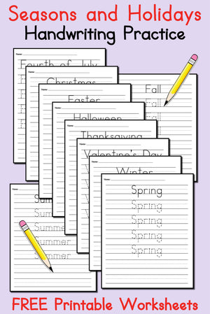 10 Seasons and Holidays Handwriting Worksheets!