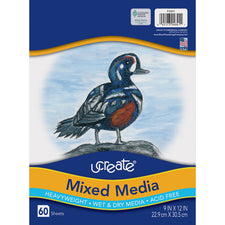 ucreate Mixed Media Heavyweight, Wet & Dry Media, Acid Free, Art Paper, 9" x 12", 60 Sheets
