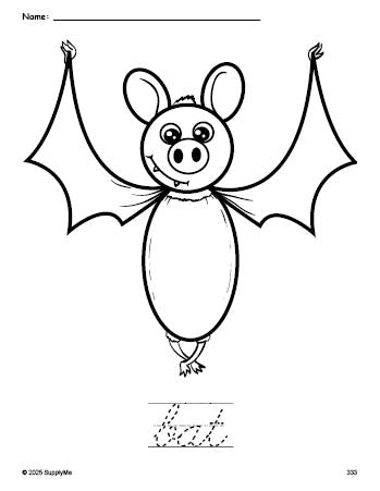 FREE Printable Bat Halloween Coloring Page and Cursive Word Tracing ...