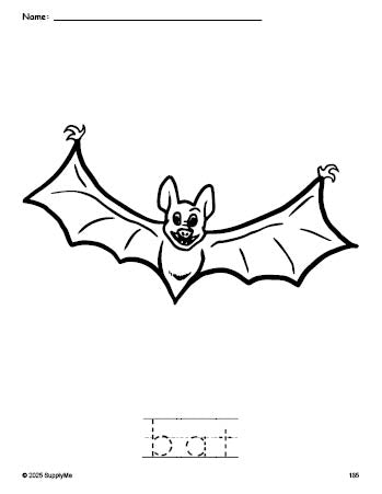FREE Printable Bat Halloween Coloring Page and Word Tracing Worksheet ...