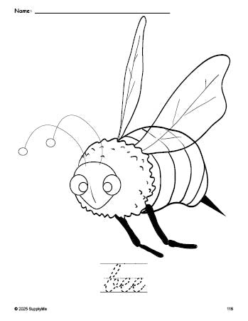 Beebe Cursive FREE Printable Bee Coloring Page and Cursive Word Tracing Worksheet ...