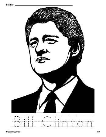 Bill Clinton Draw FREE Printable Bill Clinton Presidents' Day Coloring Page and Word ...
