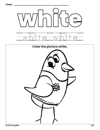 White Col Worksheet FREE Bird Color White Coloring Page and Color Worksheet, White ...