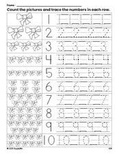 Free printable bow counting worksheet for preschool and pre-k with number tracing practice 1-10, PDF