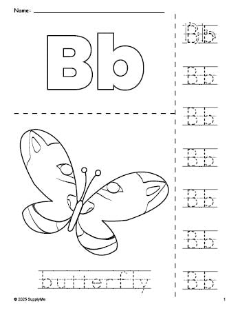 FREE Printable Butterfly Coloring Page and Letter Tracing Worksheet ...
