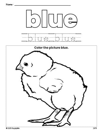 Color:blue Chick FREE Chick Color Blue Coloring Page and Color Worksheet, Blue Worksheet ...
