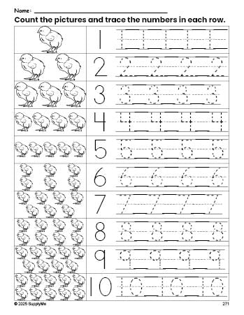 Chick Counting System FREE Printable Chick Counting Worksheet for Preschool and Pre-K with ...