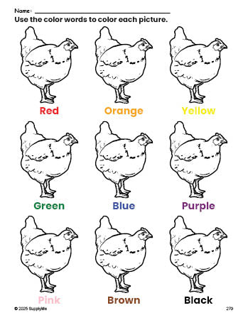 FREE Chicken Coloring Page and Color Worksheet for Preschoolers to ...