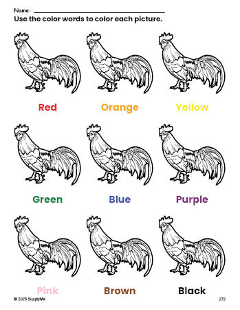 FREE Chicken Coloring Page and Color Worksheet for Preschoolers to ...