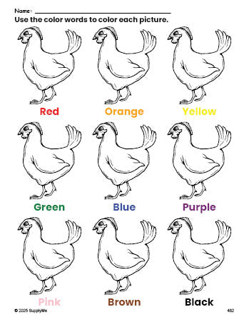 FREE Chicken Coloring Page and Color Worksheet for Preschoolers to ...