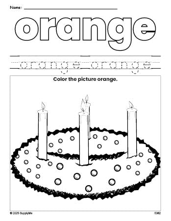 Free Christmas advent color orange coloring page and color worksheet, orange worksheet for preschoolers to learn colors, printable PDF