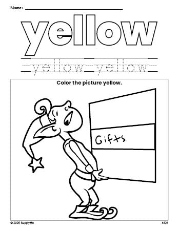 FREE Christmas Elf Color Yellow Coloring Page and Color Worksheet ...