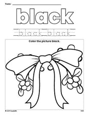 Free Christmas mistletoe color black coloring page and color worksheet, black worksheet for preschoolers to learn colors, printable PDF