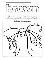 Free Christmas mistletoe color brown coloring page and color worksheet, brown worksheet for preschoolers to learn colors, printable PDF