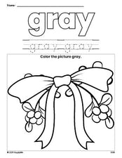 Free Christmas mistletoe color gray coloring page and color worksheet, gray worksheet for preschoolers to learn colors, printable PDF