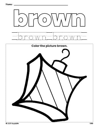 Free Christmas ornament color brown coloring page and color worksheet, brown worksheet for preschoolers to learn colors, printable PDF