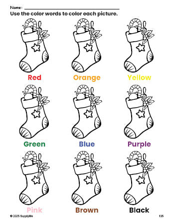 Stocking Worksheet FREE Christmas Stocking Coloring Page and Color Worksheet for ...