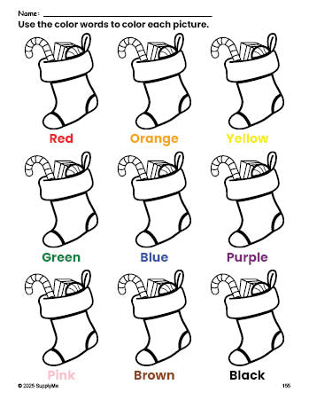 Stocking Worksheet FREE Christmas Stocking Coloring Page and Color Worksheet for ...