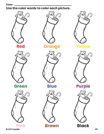 Stocking Worksheet FREE Christmas Stocking Coloring Page and Color Worksheet for ...