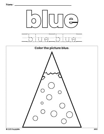 Free Christmas tree color blue coloring page and color worksheet, blue worksheet for preschoolers to learn colors, printable PDF