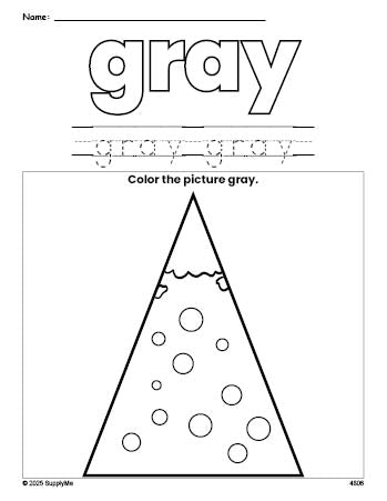 Free Christmas tree color gray coloring page and color worksheet, gray worksheet for preschoolers to learn colors, printable PDF