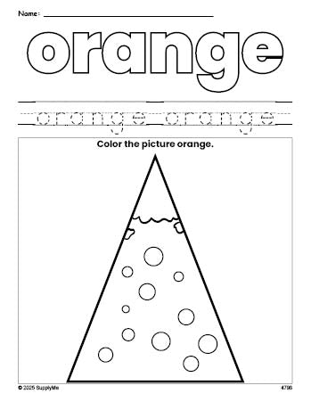 Free Christmas tree color orange coloring page and color worksheet, orange worksheet for preschoolers to learn colors, printable PDF