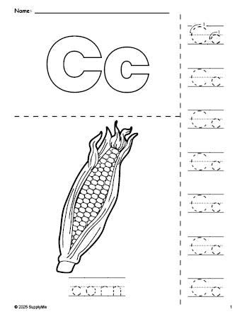 FREE Printable Corn Thanksgiving Coloring Page and Letter Tracing ...
