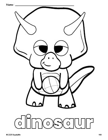 Free printable dinosaur coloring page for preschool, pre-k, and kindergarten, PDF
