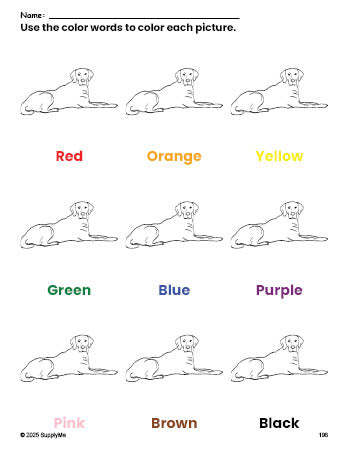 Dog Prinatble Color Worksheet.pdf FREE Dog Coloring Page and Color Worksheet for Preschoolers to Learn ...
