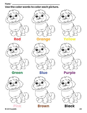 Dog Prinatble Color Worksheet.pdf FREE Dog Coloring Page and Color Worksheet for Preschoolers to Learn ...