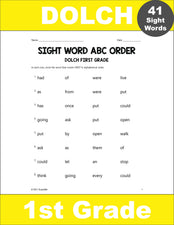 First Grade Sight Words Worksheets - ABC Order, All 41 Dolch 1st Grade Sight Words