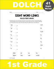 First Grade Sight Words Worksheets - Word Links, All 41 Dolch 1st Grade Sight Words