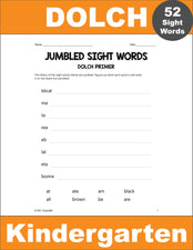 Kindergarten Sight Words Worksheets - Word Jumbles, All 52 Dolch Primer Sight Words
