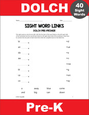 Pre-Primer Dolch Sight Words Worksheets - Word Links, Pre-K