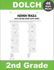 Second Grade Sight Words Worksheets - Hidden Trails, 2 Variations, All 46 Dolch 2nd Grade Sight Words