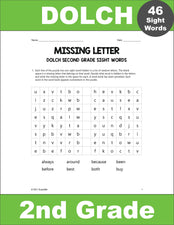 Second Grade Sight Words Worksheets - Missing Letter, All 46 Dolch 2nd Grade Sight Words