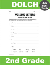 Second Grade Sight Words Worksheets - Missing Letters, All 46 Dolch 2nd Grade Sight Words