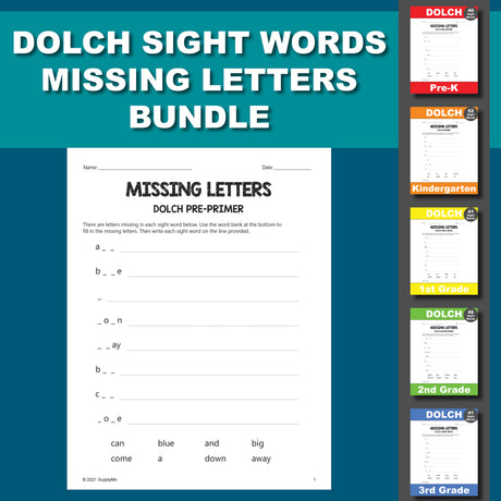 Dolch Sight Words Worksheets - Missing Letters Bundle