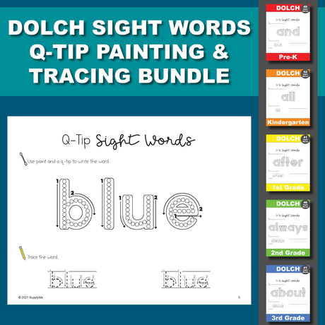 Dolch Sight Words Worksheets - Q-Tip Painting - Grades PreK through 3rd Grade