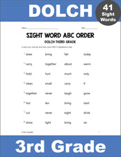 Third Grade Sight Words Worksheets - ABC Order, All 41 Dolch 3rd Grade Sight Words