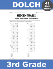 Third Grade Sight Words Worksheets - Hidden Trails, 2 Variations, All 41 Dolch 3rd Grade Sight Words