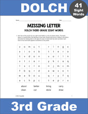 Third Grade Sight Words Worksheets - Missing Letter, All 41 Dolch 3rd Grade Sight Words